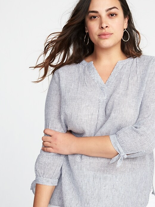 Image number 4 showing, Relaxed Plus-Size Striped Tie-Cuff Top