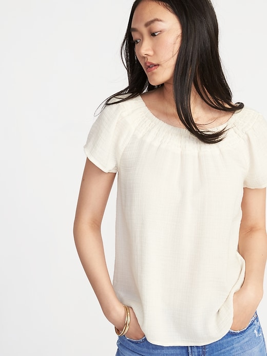 Image number 1 showing, Relaxed Smock-Neck Top for Women