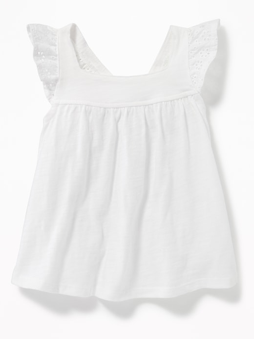 View large product image 1 of 1. Slub-Knit Eyelet-Sleeve Cross-Back Top for Toddler Girls