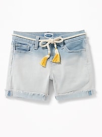 View large product image 3 of 3. Belted Dip-Dye Denim Midi Shorts for Girls