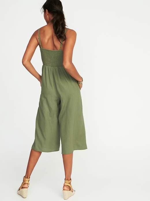 Image number 2 showing, Waist-Defined Square-Neck Linen-Blend Jumpsuit for Women