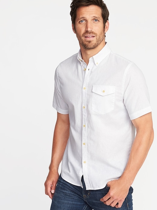 View large product image 1 of 1. Slim-Fit Linen-Blend Shirt