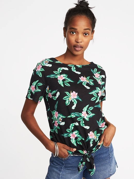 Relaxed Tie-Front Jersey Top for Women | Old Navy