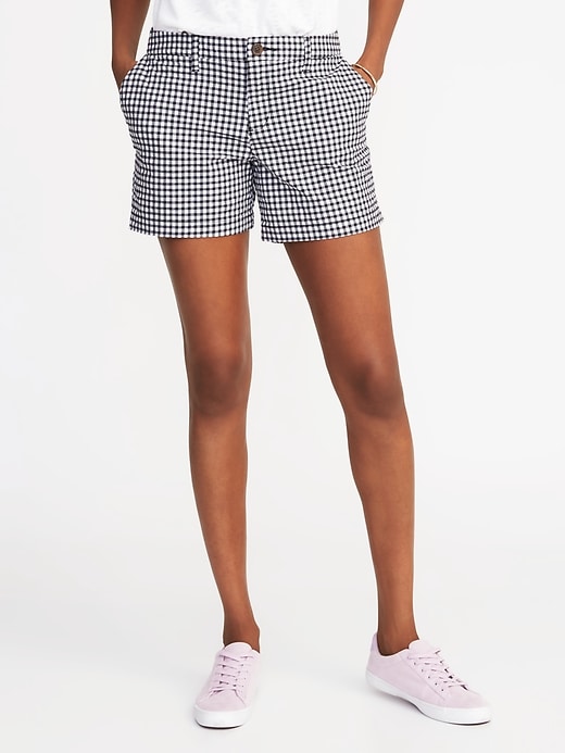 View large product image 1 of 3. Mid-Rise Everyday Gingham Seersucker Shorts For Women - 5 inch inseam