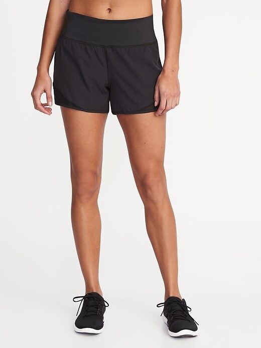 View large product image 1 of 2. Mid-Rise 4-Way Stretch Mesh-Trim Run Shorts for Women