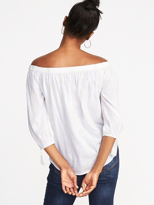 Image number 2 showing, Off-the-Shoulder Embroidered Tassel-Cuff Top for Women