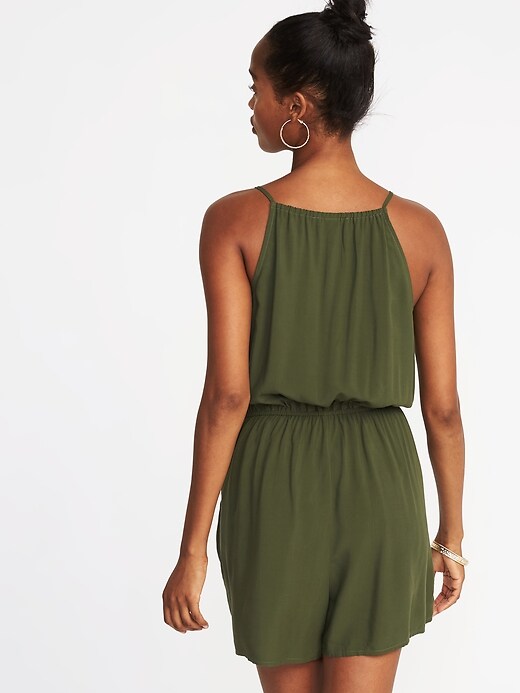 Image number 2 showing, Waist-Defined Sleeveless Keyhole Romper for Women