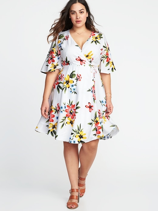 Image number 1 showing, Waist-Defined Plus-Size Wrap-Front Dress