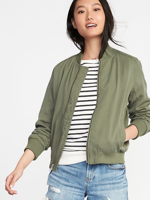 Image number 1 showing, Lightweight Twill Bomber Jacket for Women