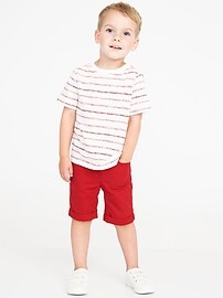 View large product image 3 of 3. Skinny Red Canvas Messenger Shorts for Toddler Boys