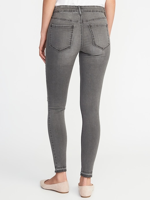 View large product image 2 of 3. Mid-Rise Distressed Raw-Edge Gray Rockstar Jeans for Women