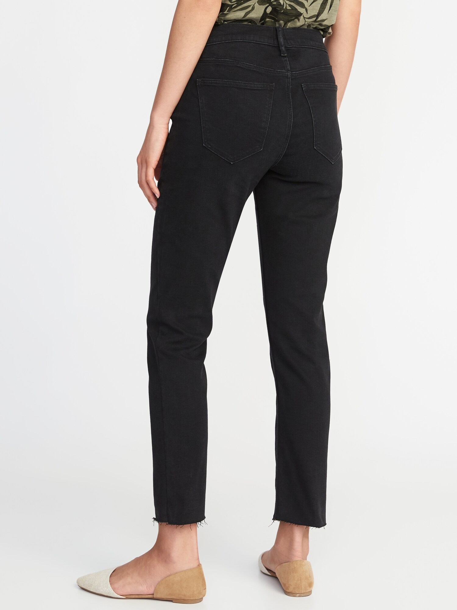 Mid-Rise Black Raw-Hem Straight Ankle Jeans for Women | Old Navy