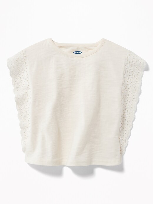View large product image 1 of 1. Slub-Knit Eyelet-Lace Poncho Top for Toddler Girls