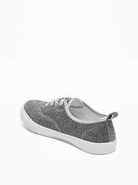 View large product image 3 of 3. Silver-Metallic Textured Sneakers for Girls