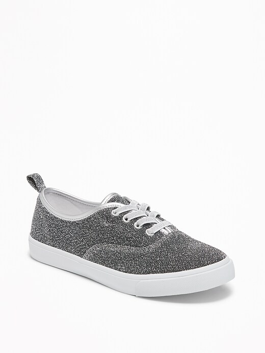 View large product image 1 of 3. Silver-Metallic Textured Sneakers for Girls