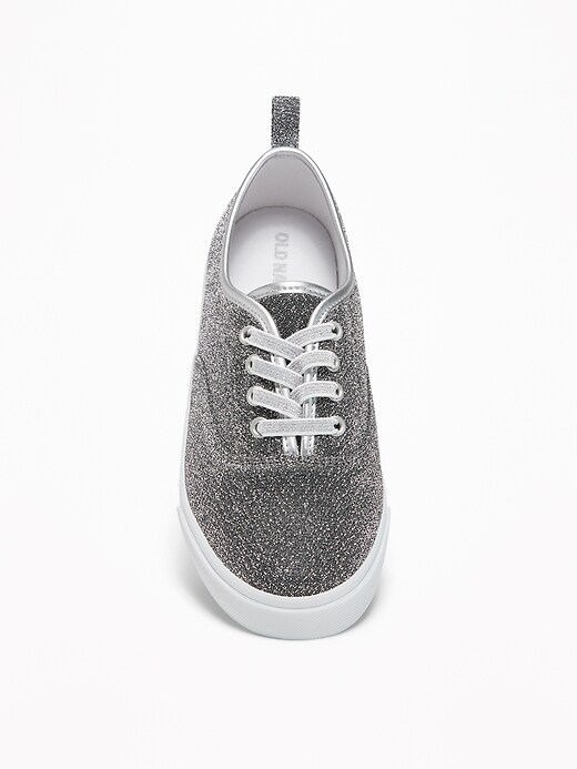 View large product image 2 of 3. Silver-Metallic Textured Sneakers for Girls