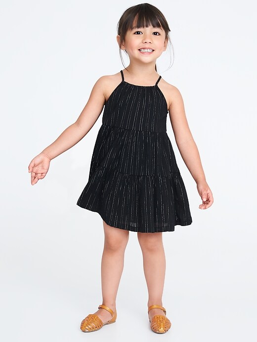 View large product image 1 of 1. Tiered Metallic-Stripe Swing Dress for Toddler Girls