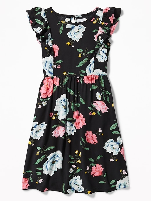 View large product image 1 of 3. Floral-Print Flutter-Sleeve Midi for Girls