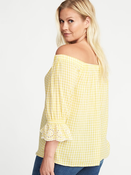 Image number 2 showing, Off-the-Shoulder Plus-Size Button-Front No-Peek Blouse