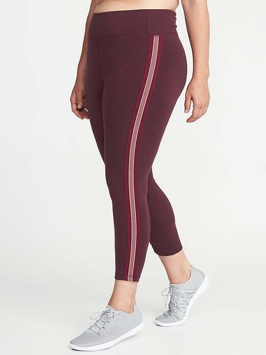 View large product image 1 of 1. High-Rise Side-Stripe Plus-Size 7/8-Length Yoga Leggings