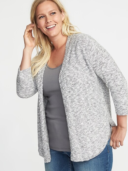 View large product image 1 of 1. Plus-Size Open-Front Marled Sweater