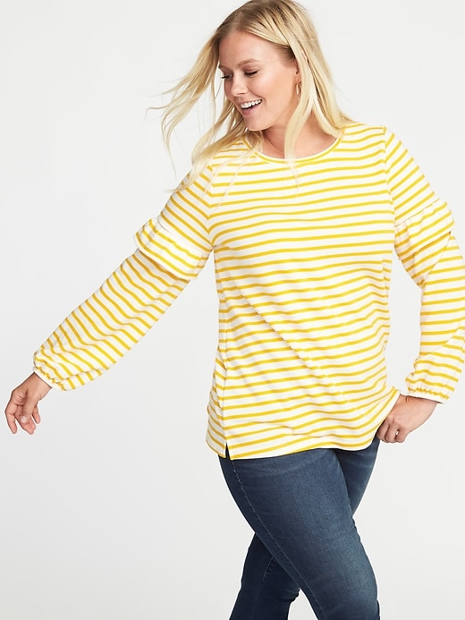 Image number 4 showing, French-Terry Plus-Size Ruffle-Sleeve Sweatshirt