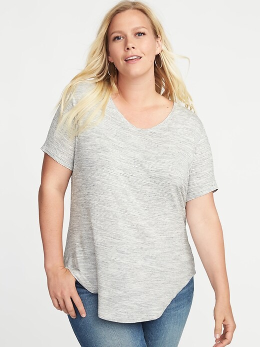 Image number 1 showing, Luxe Curved-Hem Plus-Size V-Neck Tee