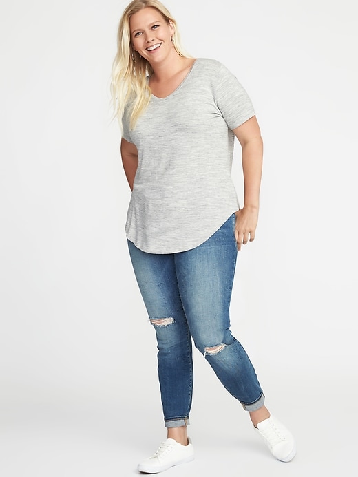 Image number 3 showing, Luxe Curved-Hem Plus-Size V-Neck Tee