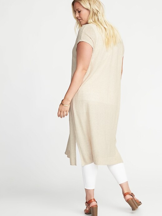 Image number 2 showing, Plus-Size Super-Long Open-Front Pointelle Sweater