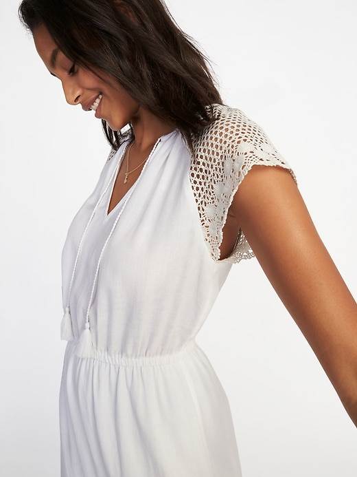 Image number 3 showing, Crochet-Sleeve Waist-Defined Midi Dress for Women