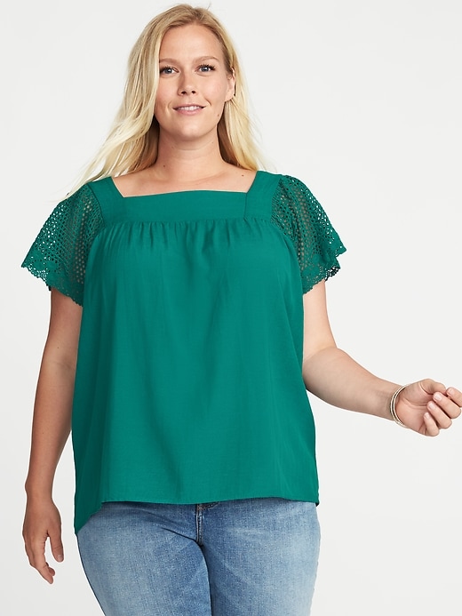 Image number 1 showing, Plus-Size Crochet-Sleeve Top