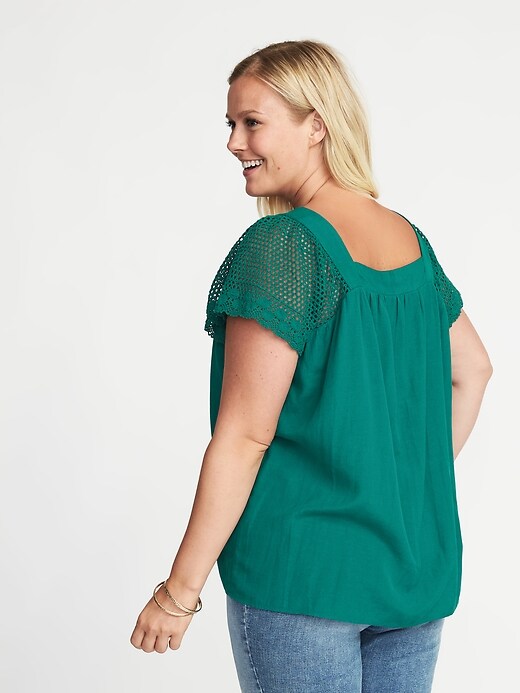 Image number 2 showing, Plus-Size Crochet-Sleeve Top