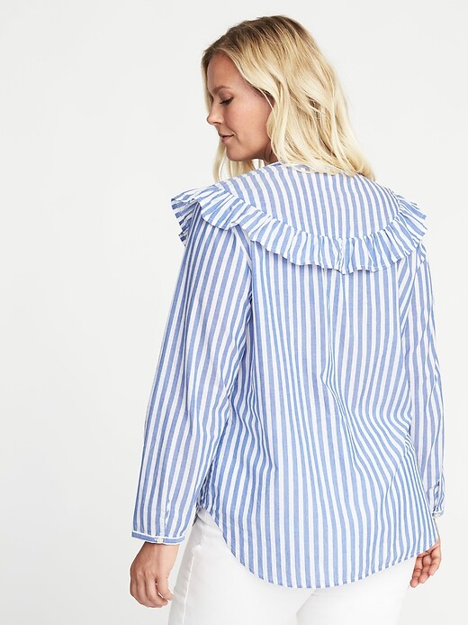Image number 2 showing, Ruffle-Trim Plus-Size Button-Front Shirt