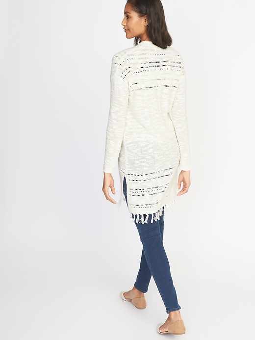 Image number 2 showing, Pointelle Fringed-Hem Open-Front Sweater for Women