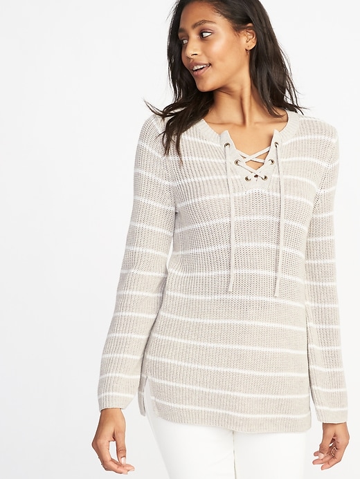 Image number 1 showing, Lace-Yoke Bell-Sleeve Sweater for Women