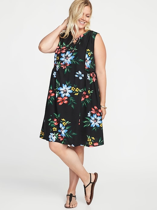 Image number 1 showing, Plus-Size Lace-Up-Front Swing Dress