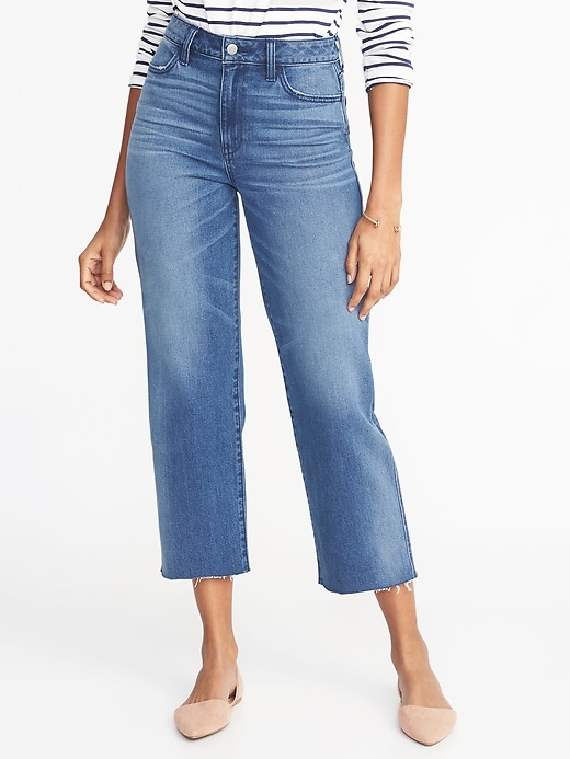 View large product image 1 of 3. High-Rise Wide-Leg Cropped Jeans for Women