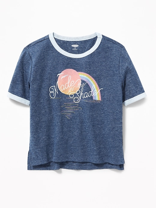 View large product image 1 of 1. Graphic Linen-Blend Ringer Tee for Girls