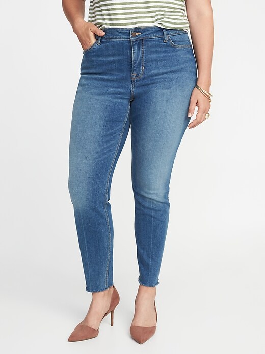 Image number 1 showing, High-Rise Secret-Slim Pockets Plus-Size Raw-Edge Rockstar Jeans