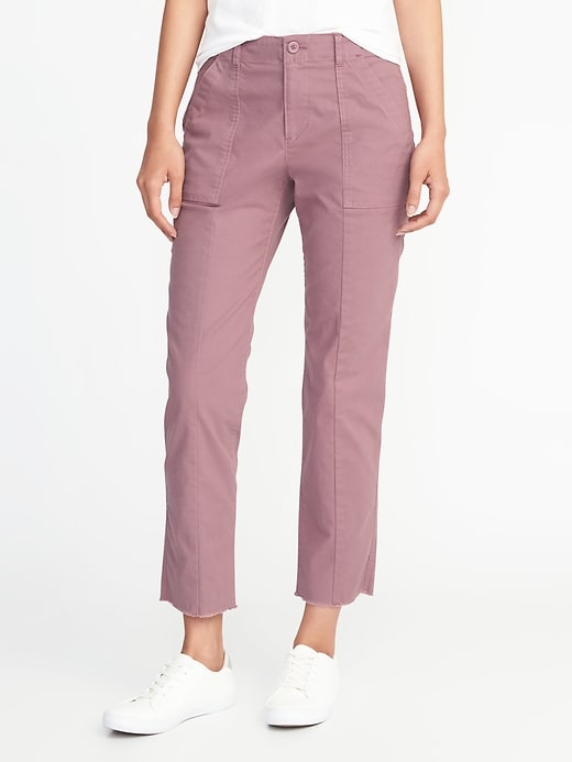 View large product image 1 of 2. Mid-Rise Raw-Edge Utility Chinos for Women