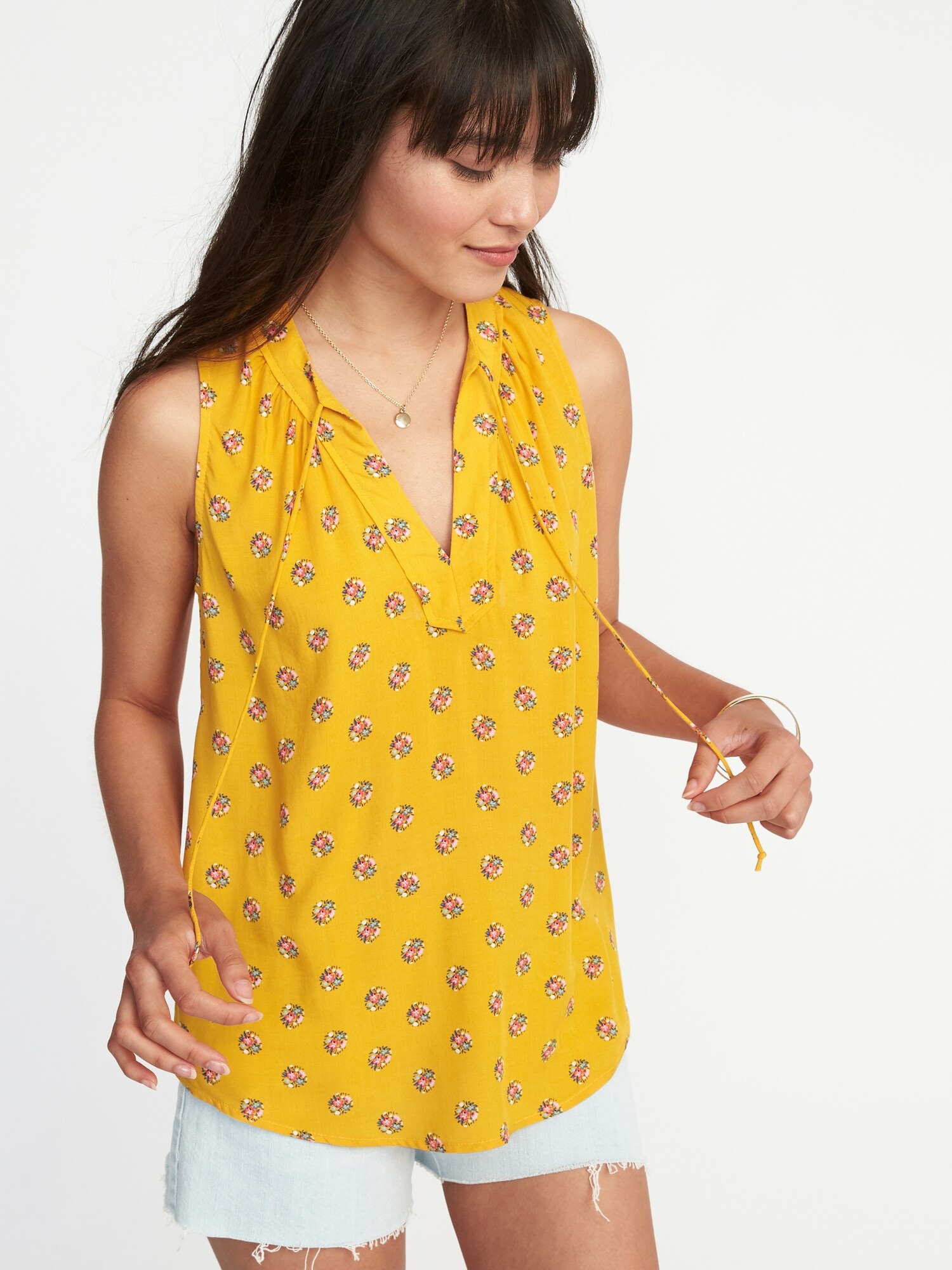 Relaxed Printed Tie-Neck Tank for Women | Old Navy