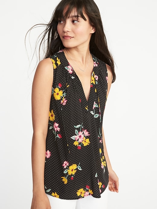 Image number 1 showing, Relaxed Printed Tie-Neck Tank for Women