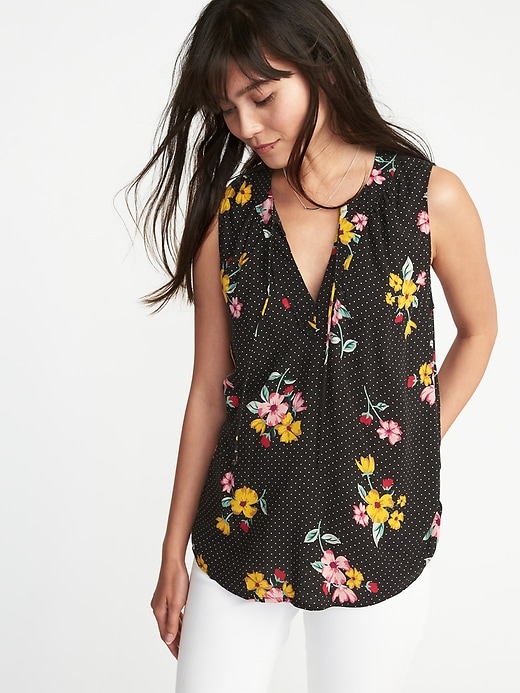 Image number 4 showing, Relaxed Printed Tie-Neck Tank for Women