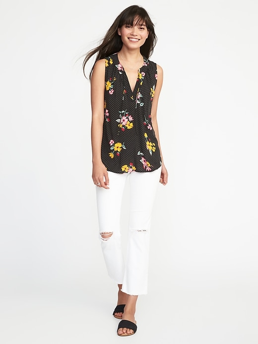 Image number 3 showing, Relaxed Printed Tie-Neck Tank for Women
