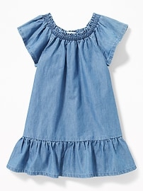 View large product image 3 of 3. Ruffle-Trim Chambray Dress for Toddler Girls