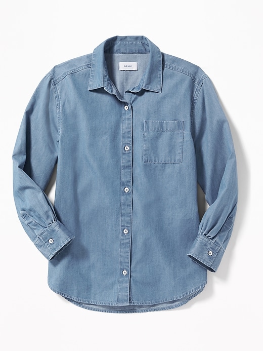 View large product image 1 of 3. Chambray Boyfriend Tunic Shirt for Girls