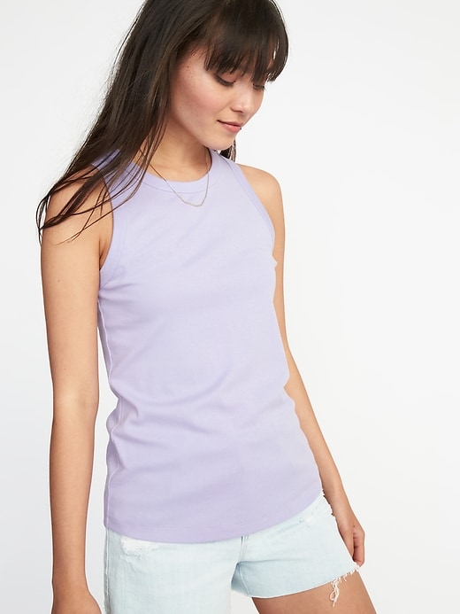 Image number 1 showing, Slim-Fit High-Neck Sleeveless Tee for Women