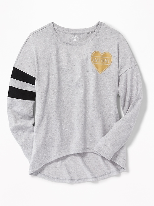View large product image 1 of 3. Relaxed Graphic Hi-Lo Sweater-Knit Top for Girls