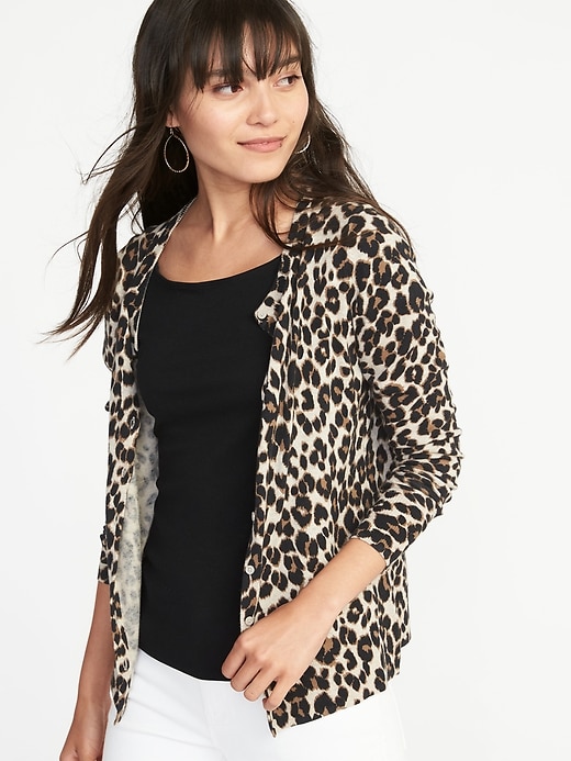 Image number 1 showing, Patterned Crew-Neck Cardi for Women