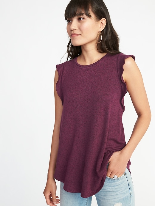View large product image 1 of 1. Luxe High-Neck Ruffle-Sleeve Top for Women